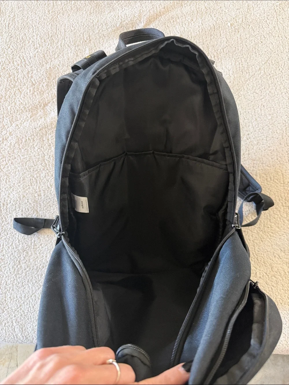 adidas Black Backpack with Gold Logo and Zippers